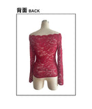 European and American elegant scalloped neckline, off-the-shoulder lace slim fit T-shirt long-sleeved top