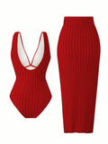 Vintage Green Deep V Neck One Piece Swimsuit 2025 Women Sexy Mesh Long Skirt Swimwear Set Beach Bathing Suit Holiday Monokini