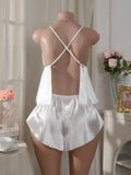 Y2K Sexy Women's Satin Cami Pajama Set Backless Crop Top and Shorts Coquette Aesthetic Lingerie Sleepwear for Women