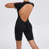 Padded Backless Yoga Cycling jumpsuit  Women Zipper GYM Sportswear Fitness One Piece Sports Suit V Back Workout Playsuit