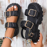 Fashion Buckle Platform Sandals Women 2026 Summer Pleated Pu Leather Rome Sandals Woman Plus Size 42 Thick Bottom Sandalias