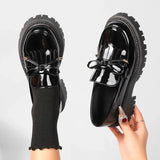 Retro Bow Knot Pumps for Woman New Style Rounded Toe Platform Pumps Women Fanshion Slip On Plu Size Patent Leather Shoes Mujer