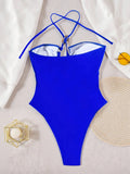 2026 Summer Women's One-piece Suit Swimwear Sexy Hollow Out Neck Lace-up Bodysuit Beachwear High Waist Push Up Bathing Suits