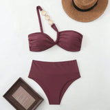 Sexy Metal Chain One Shoulder Bikini Set Women Solid Pleate Push Up Bra High Waist Swimsuit 2026 Bathing Suit Holiday Swimwear