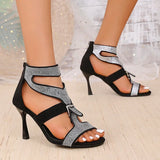 Shiny Crystal High Heels Sandals for Women 2025 Fashion Zipper Stiletto Heel Party Shoes Woman Summer Peep Toe Ankle Sandals