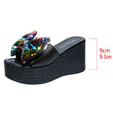Women Colorful Sequins Platform Slippers Fashion 2025 Wedge Open Toe Black Sandal Ladies New Plus Size Thick Bottom Slides Mujer