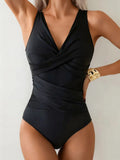 Sexy White Black Patchwork Swimwear Women Deep V Neck Cross Tummy Control One Piece Swimsuit Beach Bathing Suit Monokini 2026