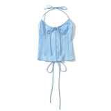 Vietnamese Sexy Backless Halter Neck Camisole For Women Niche Deep V-neck With Hook And Fishbone Waist-cinching Satin Top 02BG