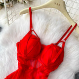 MOYISU Sexy Western Style Bodysuit for Women Sheer Net Halter Push Up Pads Summer Lingerie Figure Control See Through Hot Sale