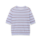 Fashion Short-sleeve Round-neck Striped Knit Top Light Blue With Knit Top Casual Sleeve Crew Neck For Women Daily Wear 0NSB