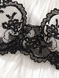 Black Embroidered Floral Pattern Pajama Set - A Sexy Bra and Stockings Combination Set for Women ZA824034