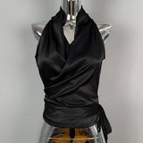 Women Blouses Slim Fit V-neck Lace Up Open Stitch Versatile Sleeveless Top For Female Chiffon Tops Summer Fashion PPAY