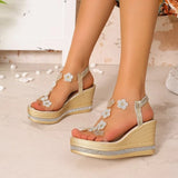 Round Toe Open Toe Platform Non-Slip Plus Size Pumps Rhinestone Fashion Bow Wedge Sandals