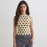 2026 Summer Women's Tops Round Neck Short Sexy Polka Dot T-Shirt Tops