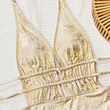 Shiny Gold Halter Backless One Piece Sexy Swimsuit Woman 2026 String Lace-up Swimwear Hollow Out Monokini High Cut Bathing Suit