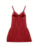 1pc Sexy Lace Trimmed Milk Silk Nightgown, Comfortable Lingerie
