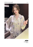 Spring and summer new Chinese style pajamas, ice silk long sleeves, large size home clothes set, retro buckle home clothes