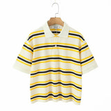 Foridol Burgundy Striped Casual Women T-shirt Summer Loose Polo Shirts Buttons New Female Tops Blouse White Tops Spring Shirt