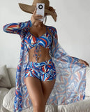 New Sexy 3 Pieces Suit for Women Neck Hanging Bikini Set+Cover-up Swimwear Sunproof Tankini High Waist Shorts Swimsuit Beachwear