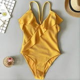 S - XXL Sexy Ribbed Ruffled One Piece Swimsuit Women Swimwear Female Monokini High Cut Bather Bathing Suit Swim Wear Bodysuit