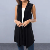 Women Sleeveless Cardigan Vest Summer Solid Color Open Front Draped Mid-length Asymmetric Hem Waistcoat Lightweight Coat