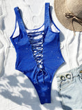 DEKA Bandage Shiny Swimwear Women Hollow Out One Piece Swimsuit New Backless Monokini Swimming Beachwear Bathing Suits
