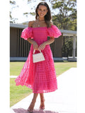 Foridol Off Shoulder Summer Spring Midi Dresses Women Casual Puff Sleeve A-line Beach Vestidos Yellow Beach Party New in Dress