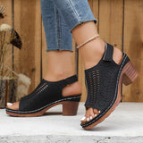 Retro Hollow Out Thick Heeled Sandals for Woman Summer Lightweight High Heels Sandals Women Plus Size Outdoor Platform Sandles