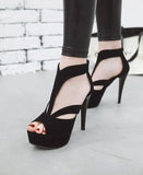Summer New Pattern Europe and America Fashion Black Sexy Fine Heel Waterproof Fish Mouth High-heeled Women Sandals Size 34-43