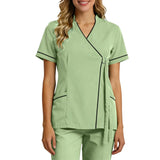 Top For Women Soft V Neck Open Front Scrub Tops Stretchy Short Sleeve Side Tie Shirts ropa de mujer