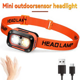Mini Sensor Headlamp Rechargeable LED Head Lamp,Ultra-Bright Headlight with 5 Modes,60° Adjustable for Camping Fishing Running ﻿