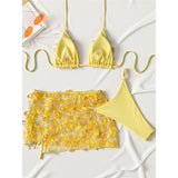 S - XL Three-pieces Bikini set With Skirt Flowers Sequins Bikini Female Swimsuit Women Swimwear Bather Bathing Suit Swim V7864