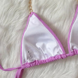 2026 Sexy Bikini Women Swimwear Swimsuit Luxury Rhinestone Metal Chain Halter Purple Triangle Beach Bikinis Set Bathing Suit New