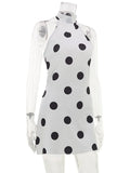 Ahagaga Sexy Slim Mini Dresses Women Polka Dot Print Halter Neck Sleeveless Backless A-Line Casual Vacation Zipper Vestidos