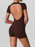 Butt Lifting One Piece Body Shaping Yoga Jumpsuit Women Short Sleeve Hollow Out Backless Bodycon Shorts Sports Suit Workout Wear