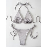 Sexy Satin Halter Brazilian Padded Bikini Female Swimsuit Women Swimwear Two-Pieces Bikini Set Bather Bathing Suit Swim V4966S