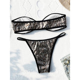 Snake Skin Printed Bandeau High Cut Bikini Female Swimsuit Women Swimwear Two-Pieces Bikini Set Bather Bathing Suit Swim V5344