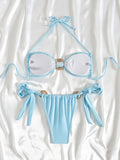 Metal Shell Halter Strappy High Cut Bikini Female Swimsuit Women Swimwear Two-pieces Bikini Set Bather Bathing Suit Swim Lady