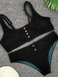 Sexy Sport Button Bikini 2025 Bandeau Swimwear Women Ribbed Swimsuit Female Two pieces bikini set Bathers Push Up Bathing Suit