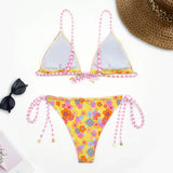 sexy flower print triangle bikinis sets two pieces side tie swimsuit thong Swimwear Biquini conjunto de bikini tankini beachwear