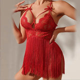 erotic bra sets lingerie Tassel mesh perspective hollow out lace sexy design sexy hot underwear women crotchless lingere set