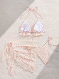 3 Pieces Triangle String Bikini 2026 Women & Tassel Beach Skirt Swimwear Female Sexy Swimsuit Beachwear Bathing Swimming Suit