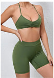 Women's 2-Piece Yoga Sets High Waist Seamless Shorts  Hip-Lifting & Backless Gym Leggings Quick Dry Workout Fitness Suits