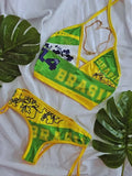 2025 New Chic Split Bathing Suit Y2k Vintage Flower Pattern Bikini Set Swimsuit Women Halter Triangle Lace Up Shorts Sexy Bikini