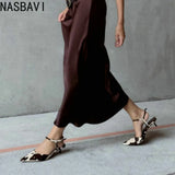 NASBAVI Plus Size 34-43 New Horsehair Women Sandals Stiletto High Heels Pointed Toe Buckle Strap Summer Shoes Ladies Party Shoe
