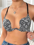 New U-Shaped Push-Up Bra for Women, Sexy Deep V Anti-Sagging Bra, Seamless and Traceless, Cross-Border European and American Style, Sexy Thin Leopard Print Bra