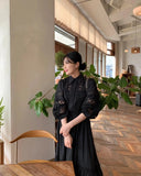 2026 French Retro Heavy Shirt Skirt Hollow Lace Balloon Sleeve Shirt + High Waist Belted Skirt Fashion Suit for Women