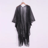 Sexy Fringe Tassel Mesh Sheer Shiny Knitted Tunic Beach Cover Up Cover-ups Beach Dress Beach Wear Beachwear Female Women V3321