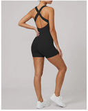 Cross Exposed Back Shaping Nude Yoga Jumpsuit Women Summer Sleeveless Pleate Slim Hip Lifting Short Sport Fitness One Piece Suit