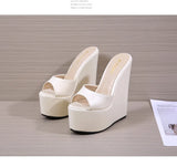 NASBAVI 2025 Fashion Peep Toe Wedges Heel Outside Women Slippers Concise PU Platform Slip on Summer Beach Mules Apricot 35-42
